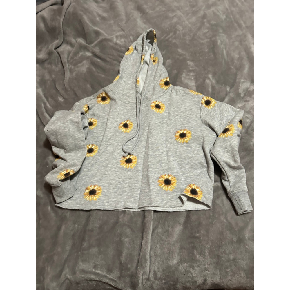 Women's No Boundaries Juniors Sweatshirt M Gray Yellow Sunflower Hoodie